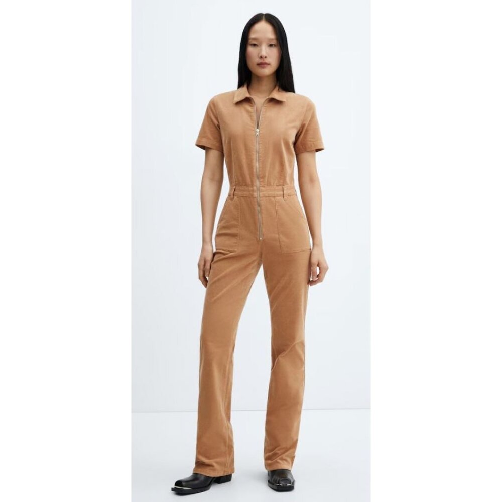 NWT Mango Corduroy Jumpsuit with Zip Tan Sz XXL $99 [jb]